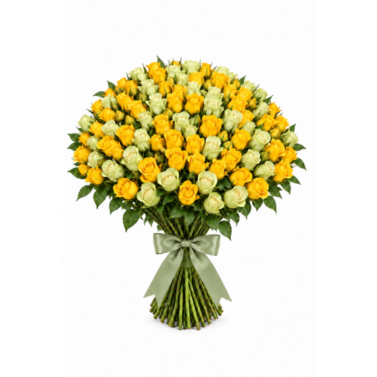 51 kollast ja valget roosi 40cm